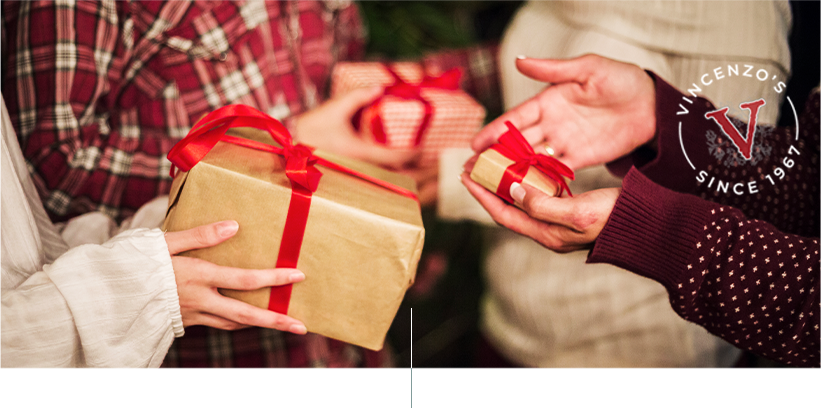 People exchanging holiday gifts.